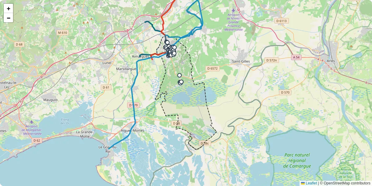 Carte du réseau de transport en commun à Vauvert - lignes de bus et arrêts