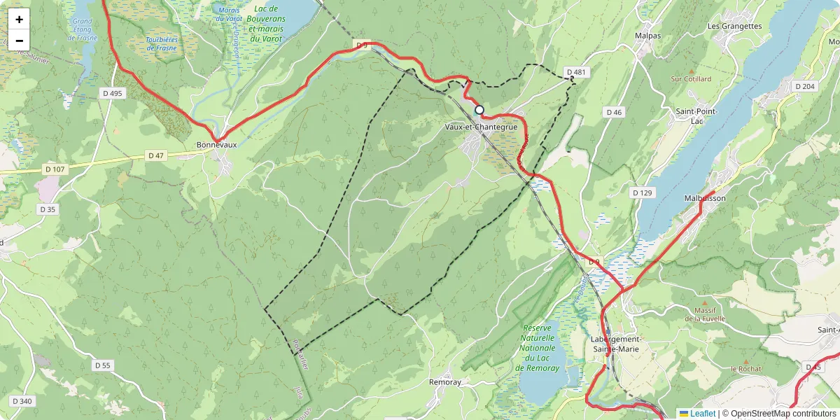 Carte du réseau de transport en commun à Vaux-et-Chantegrue - lignes de bus et arrêts