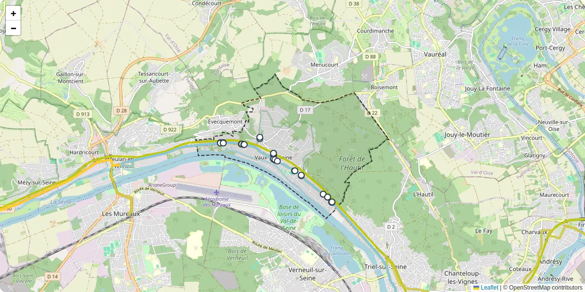 Carte du réseau de transport en commun à Vaux-sur-Seine - lignes de bus et arrêts