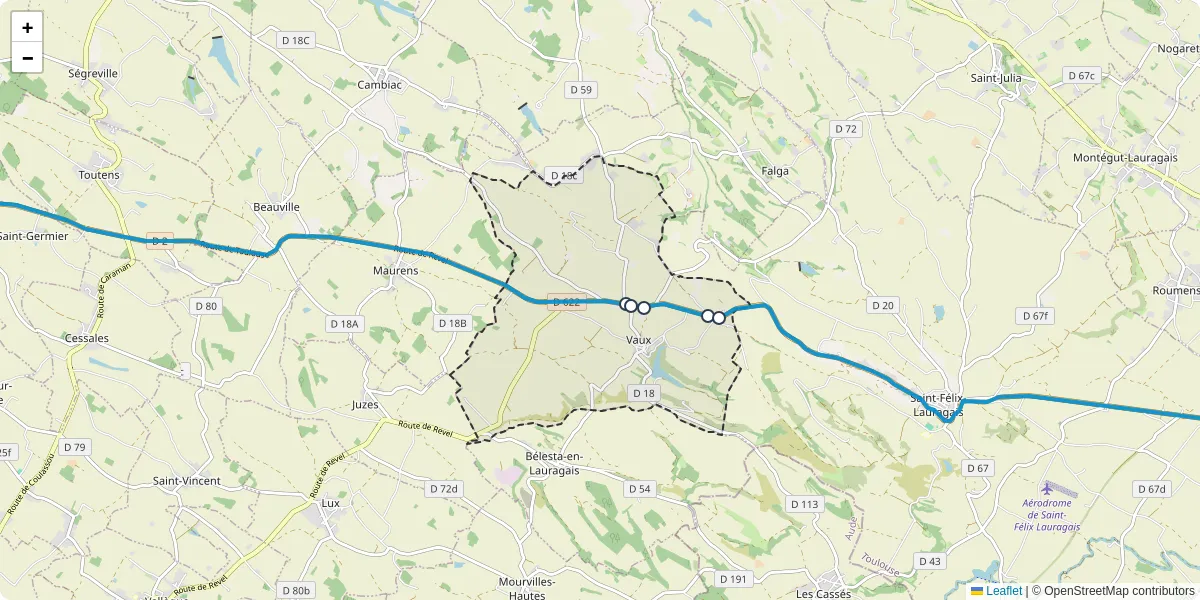 Carte du réseau de transport en commun à Vaux - lignes de bus et arrêts