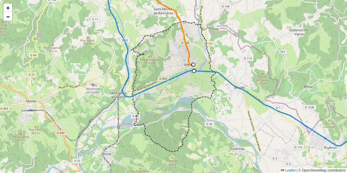 Carte du réseau de transport en commun à Vayrac - lignes de bus et arrêts