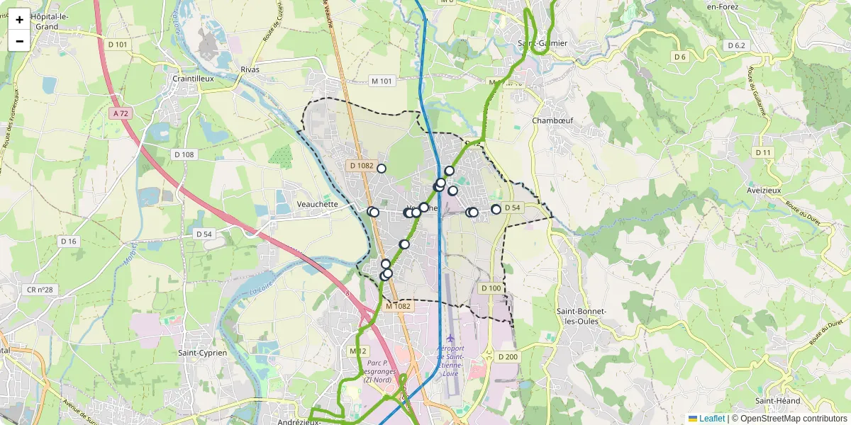 Carte du réseau de transport en commun à Veauche - lignes de bus et arrêts