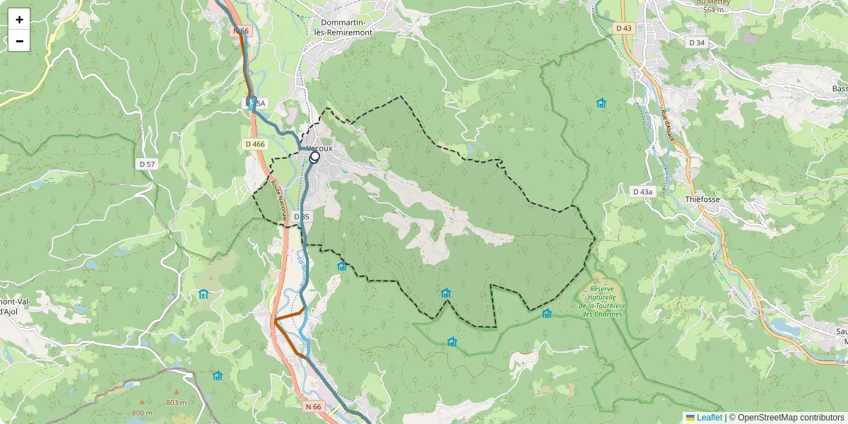 Carte du réseau de transport en commun à Vecoux - lignes de bus et arrêts
