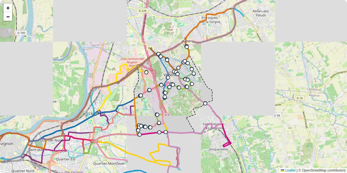 Carte du réseau de transport en commun à Vedène - lignes de bus et arrêts