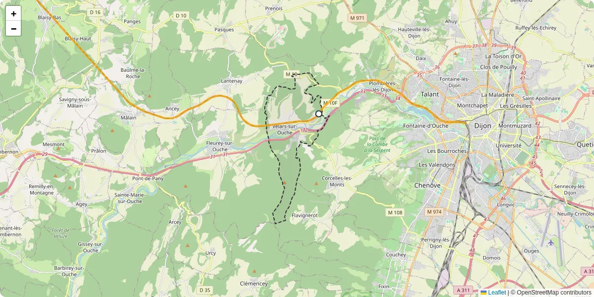 Carte du réseau de transport en commun à Velars-sur-Ouche - lignes de bus et arrêts