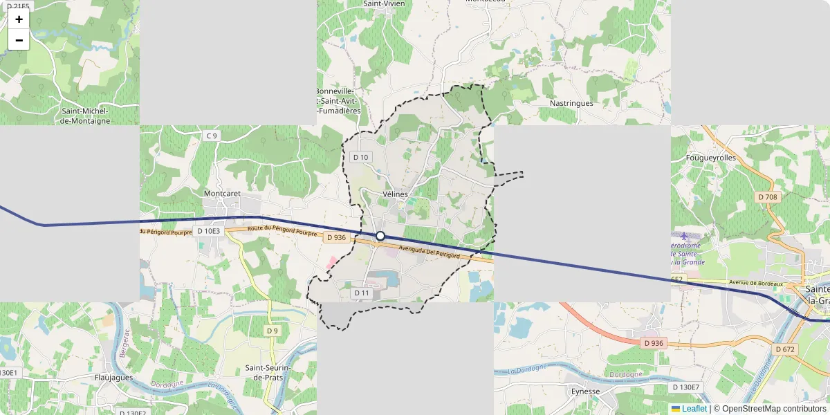 Carte du réseau de transport en commun à Vélines - lignes de bus et arrêts