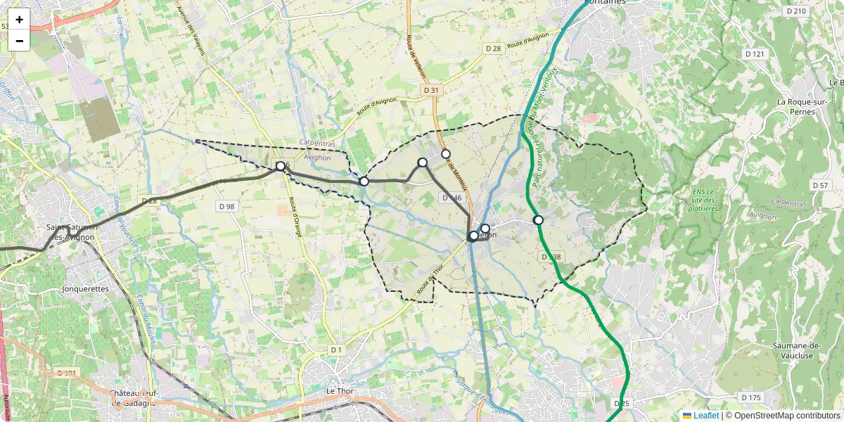 Carte du réseau de transport en commun à Velleron - lignes de bus et arrêts
