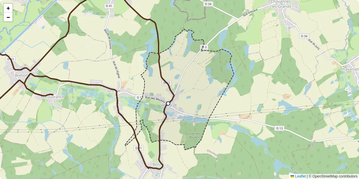 Carte du réseau de transport en commun à Vellescot - lignes de bus et arrêts