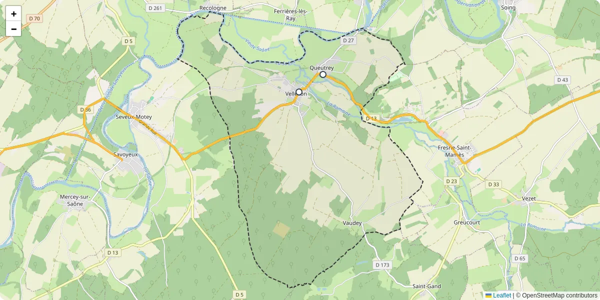 Carte du réseau de transport en commun à Vellexon-Queutrey-et-Vaudey - lignes de bus et arrêts