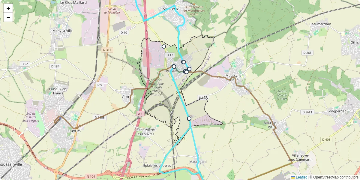 Carte du réseau de transport en commun à Vémars - lignes de bus et arrêts