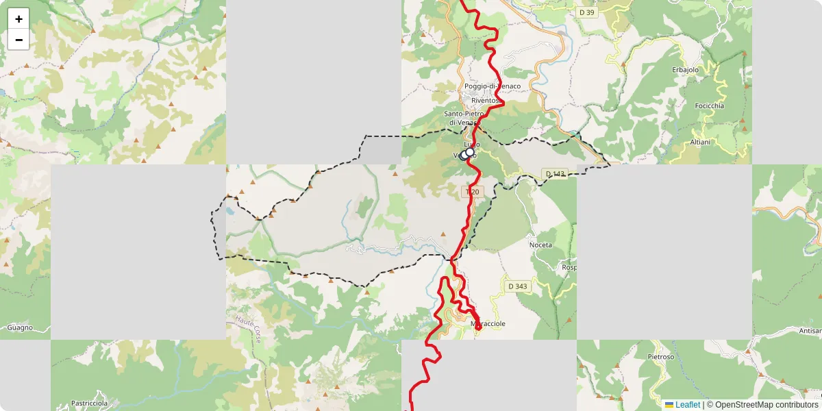 Carte du réseau de transport en commun à Venaco - lignes de bus et arrêts