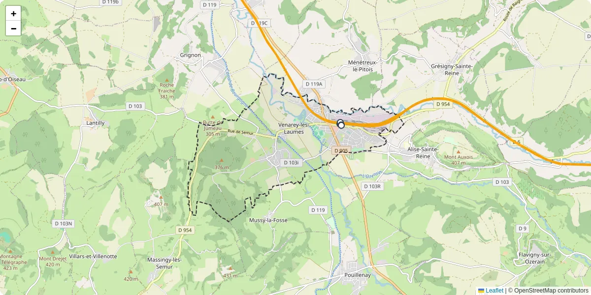 Carte du réseau de transport en commun à Venarey-les-Laumes - lignes de bus et arrêts