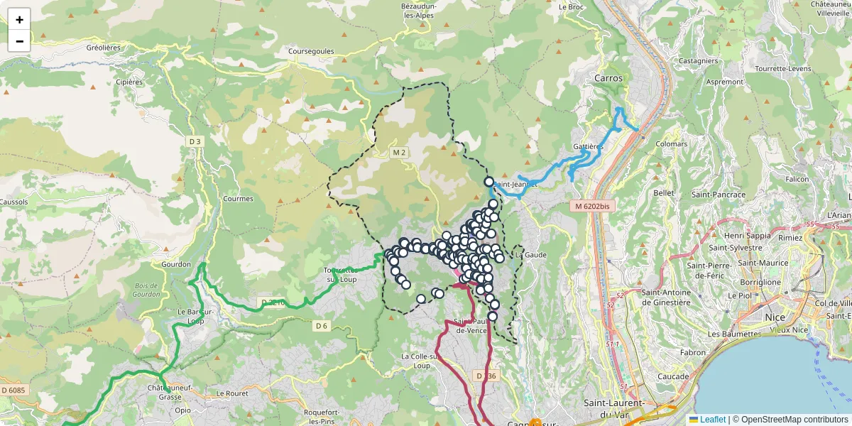Carte du réseau de transport en commun à Vence - lignes de bus et arrêts