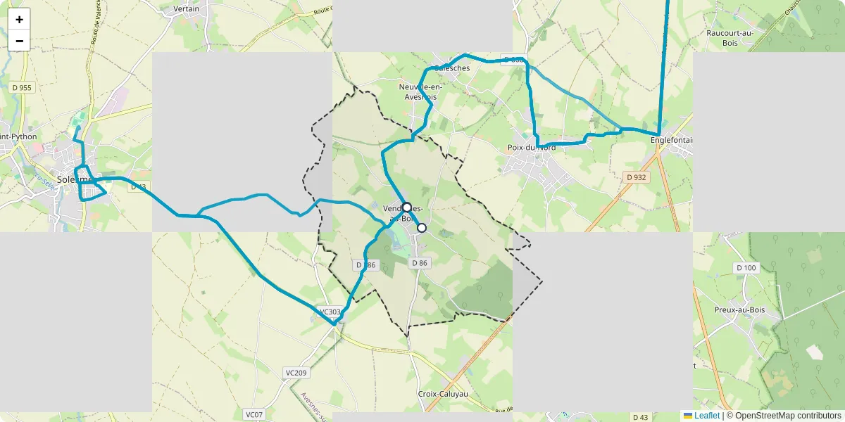 Carte du réseau de transport en commun à Vendegies-au-Bois - lignes de bus et arrêts