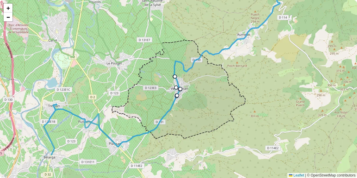 Carte du réseau de transport en commun à Vendémian - lignes de bus et arrêts