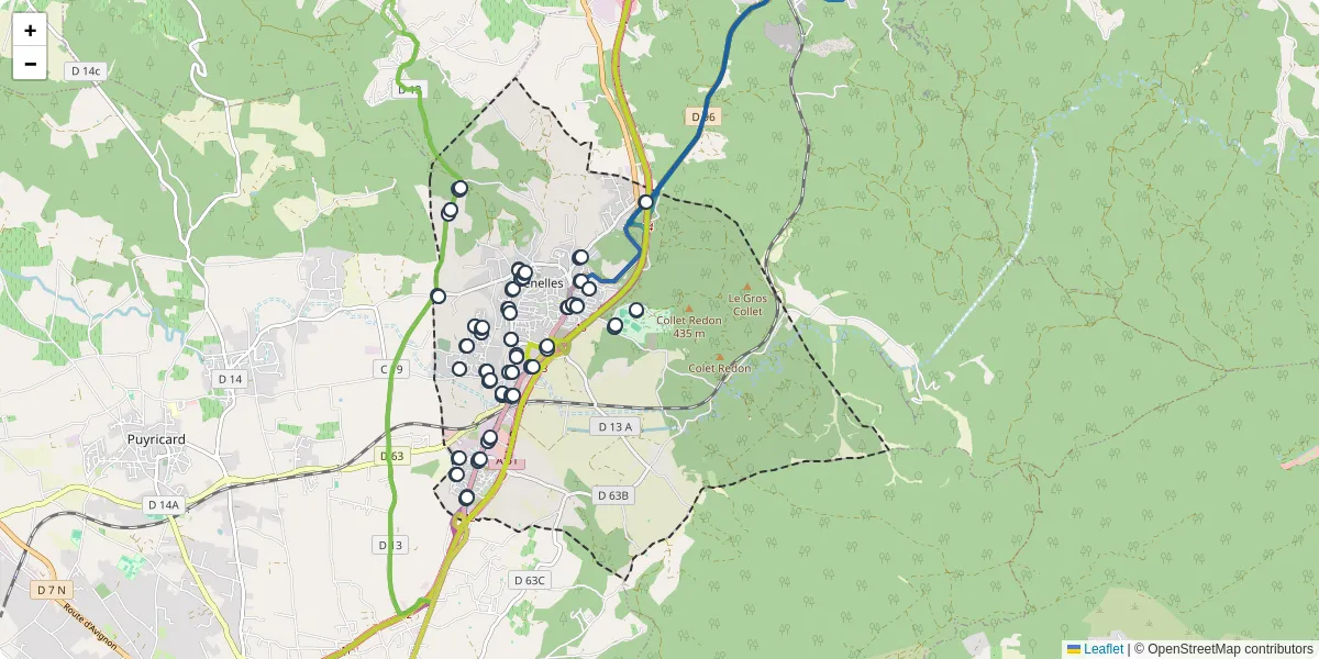 Carte du réseau de transport en commun à Venelles - lignes de bus et arrêts
