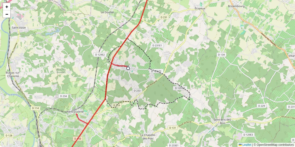 Carte du réseau de transport en commun à Vénérand - lignes de bus et arrêts