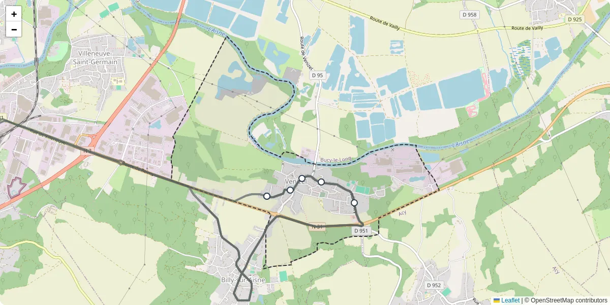 Carte du réseau de transport en commun à Venizel - lignes de bus et arrêts