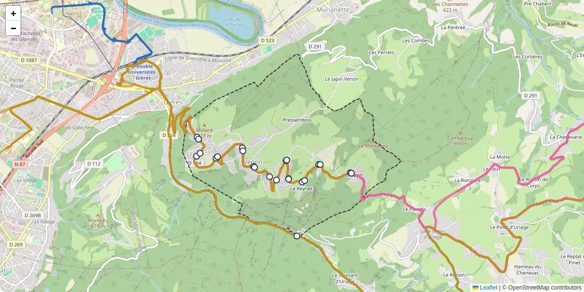 Carte du réseau de transport en commun à Venon - lignes de bus et arrêts