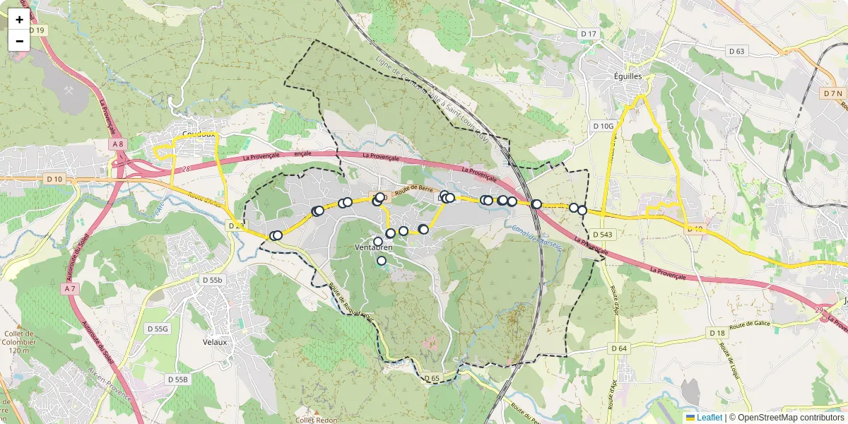 Carte du réseau de transport en commun à Ventabren - lignes de bus et arrêts