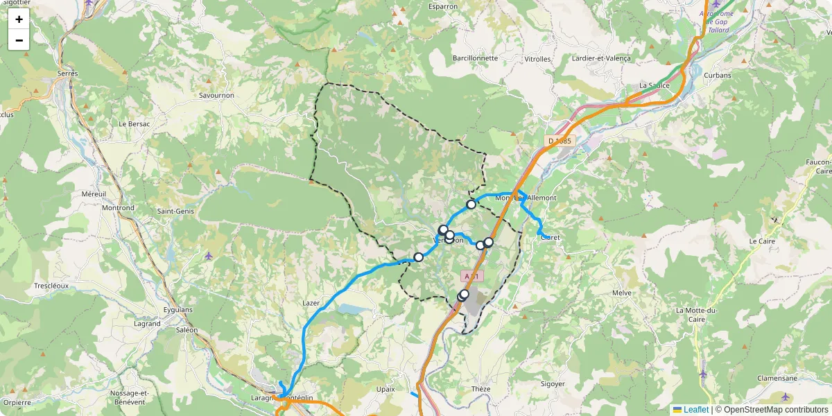 Carte du réseau de transport en commun à Ventavon - lignes de bus et arrêts
