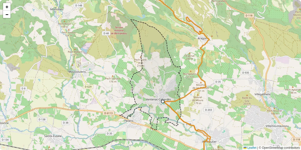 Carte du réseau de transport en commun à Ventenac-Cabardès - lignes de bus et arrêts