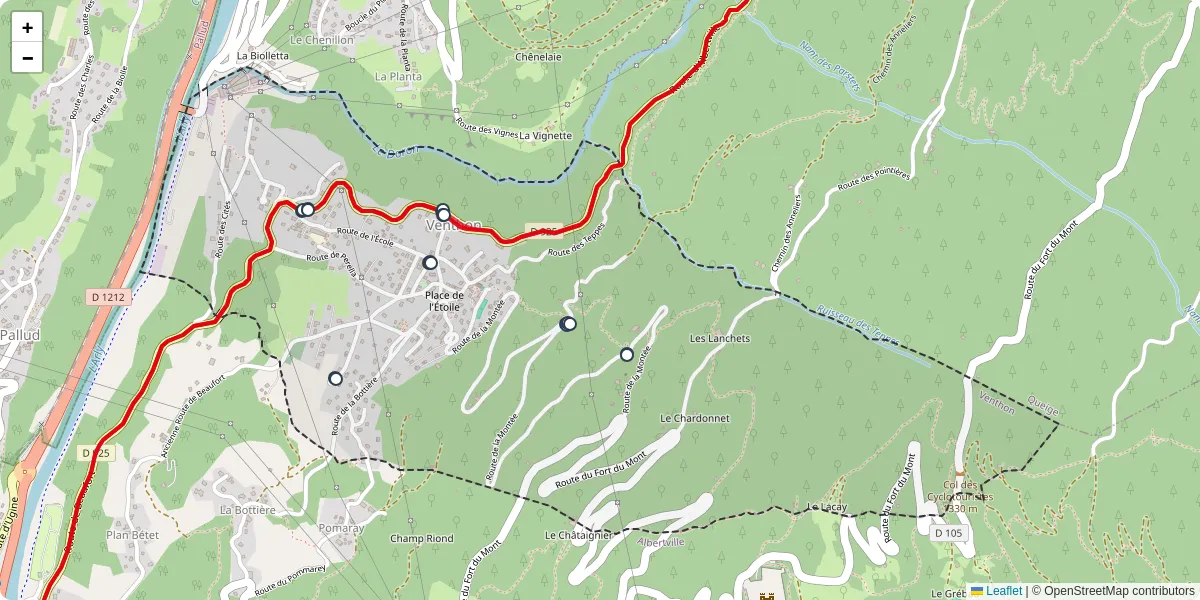 Carte du réseau de transport en commun à Venthon - lignes de bus et arrêts