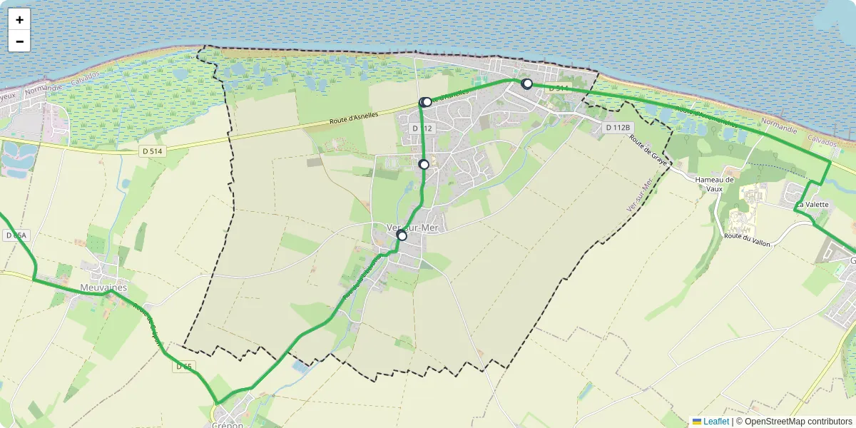 Carte du réseau de transport en commun à Ver-sur-Mer - lignes de bus et arrêts