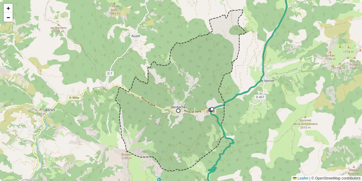 Carte du réseau de transport en commun à Verdaches - lignes de bus et arrêts