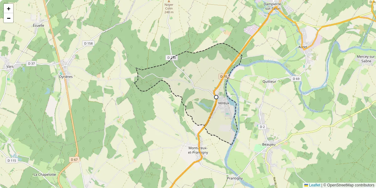 Carte du réseau de transport en commun à Vereux - lignes de bus et arrêts