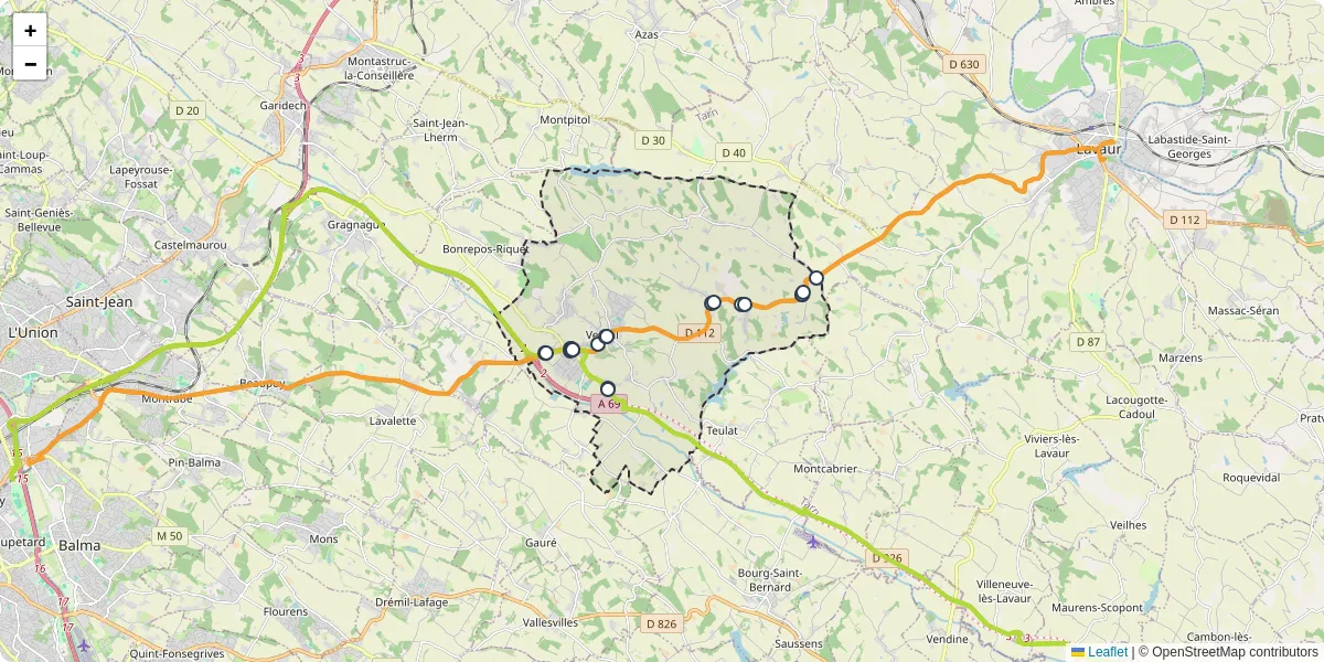 Carte du réseau de transport en commun à Verfeil - lignes de bus et arrêts