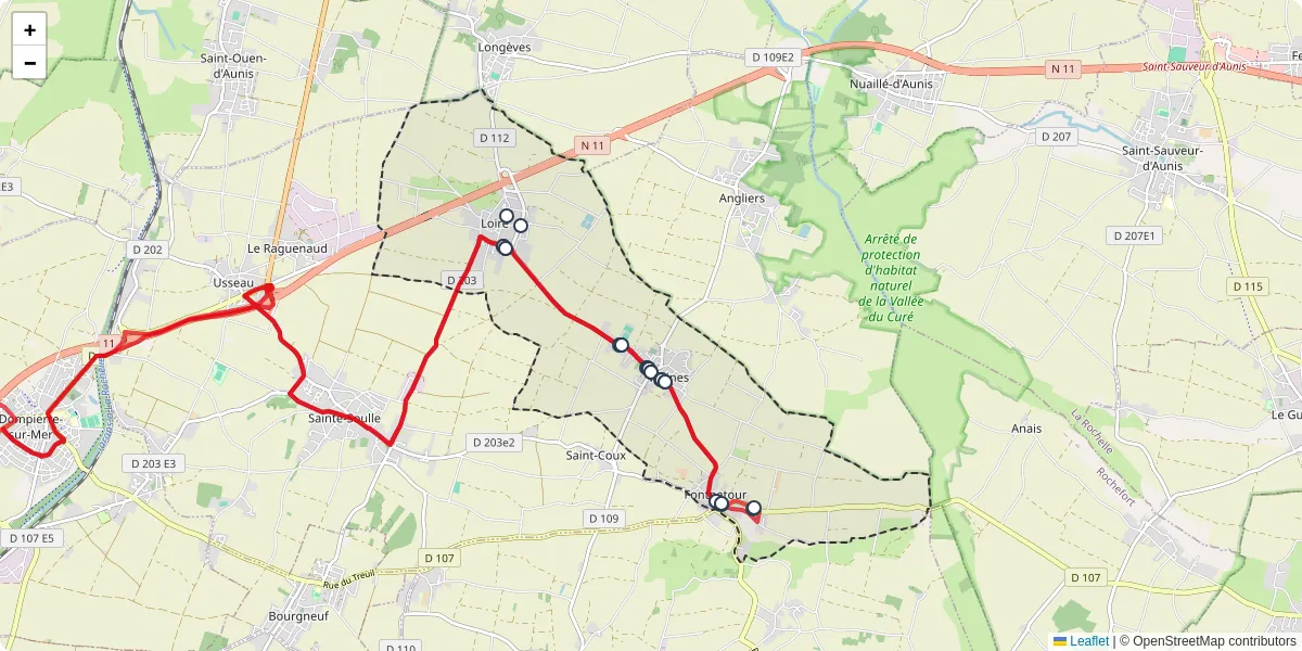 Carte du réseau de transport en commun à Vérines - lignes de bus et arrêts