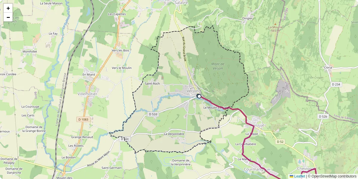Carte du réseau de transport en commun à Verjon - lignes de bus et arrêts