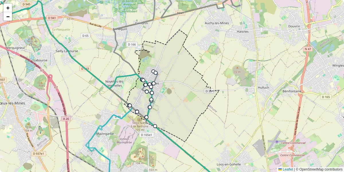 Carte du réseau de transport en commun à Vermelles - lignes de bus et arrêts