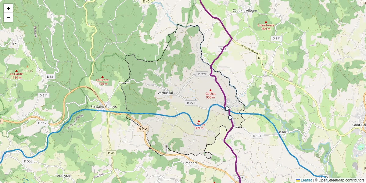 Carte du réseau de transport en commun à Vernassal - lignes de bus et arrêts