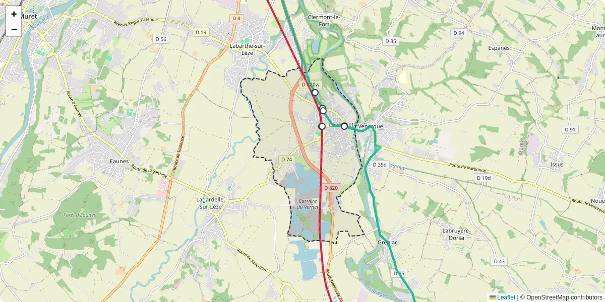 Carte du réseau de transport en commun à Vernet - lignes de bus et arrêts