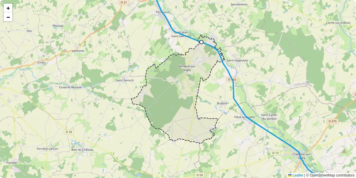 Carte du réseau de transport en commun à Verneuil-sur-Indre - lignes de bus et arrêts