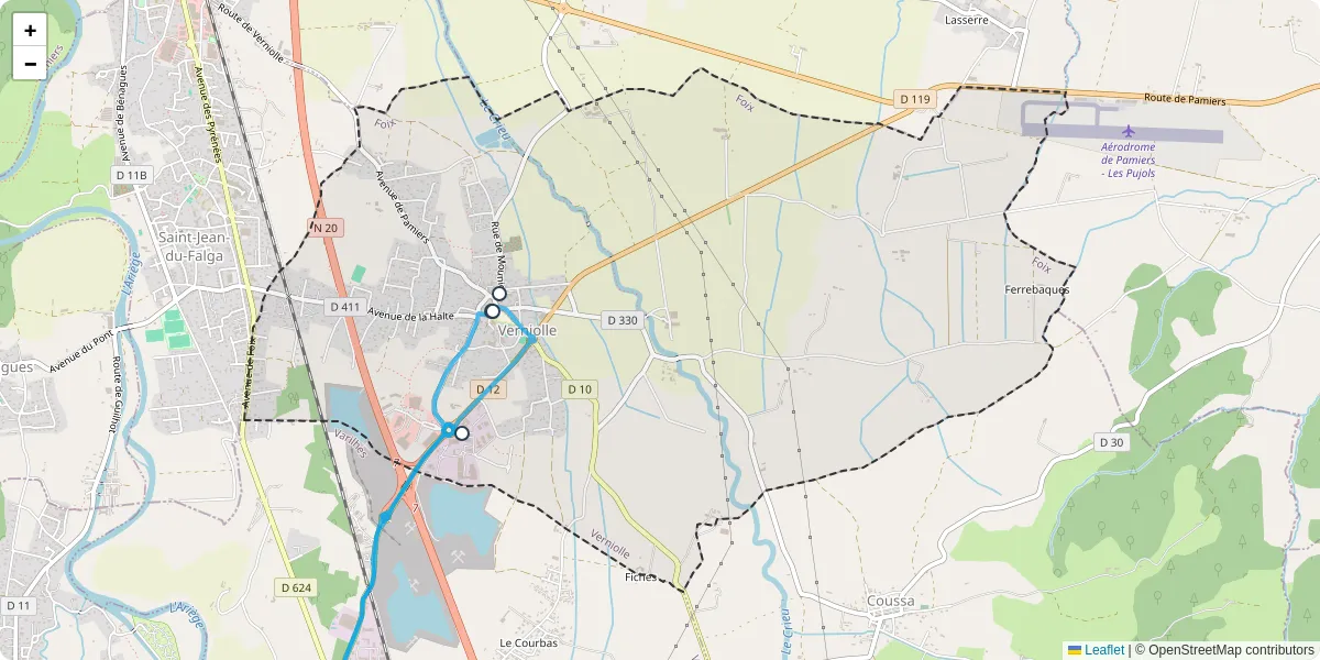 Carte du réseau de transport en commun à Verniolle - lignes de bus et arrêts
