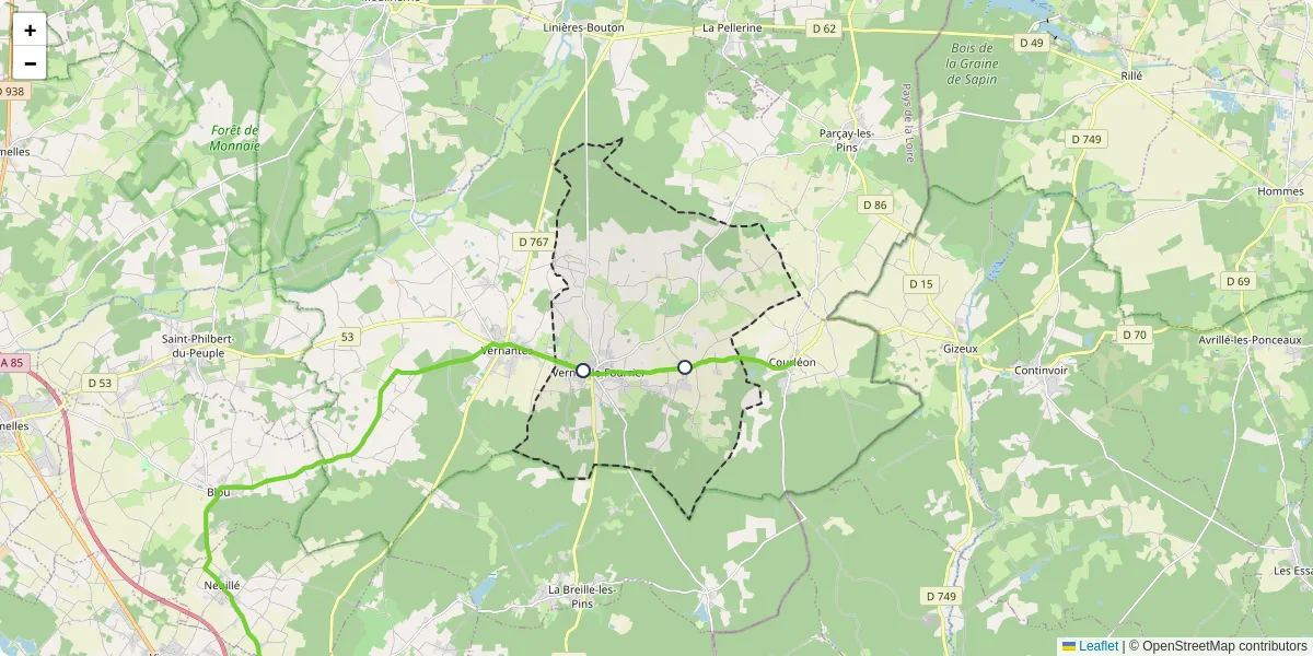 Carte du réseau de transport en commun à Vernoil-le-Fourrier - lignes de bus et arrêts