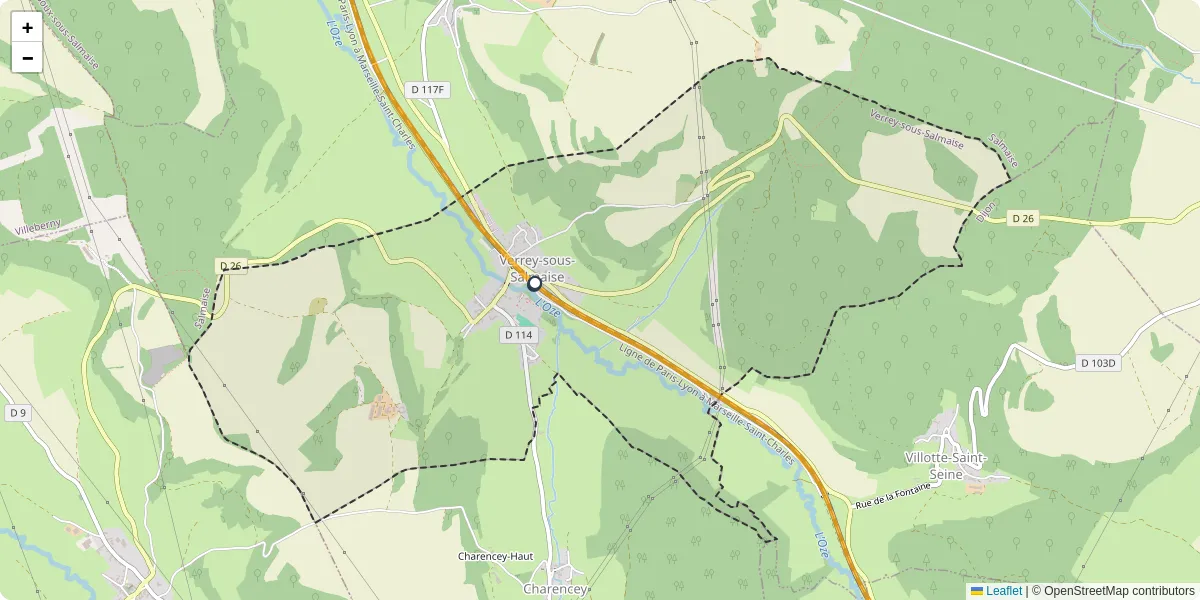 Carte du réseau de transport en commun à Verrey-sous-Salmaise - lignes de bus et arrêts