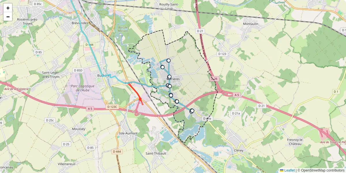 Carte du réseau de transport en commun à Verrières - lignes de bus et arrêts