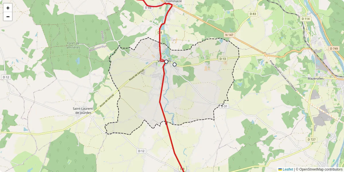 Carte du réseau de transport en commun à Verrières - lignes de bus et arrêts