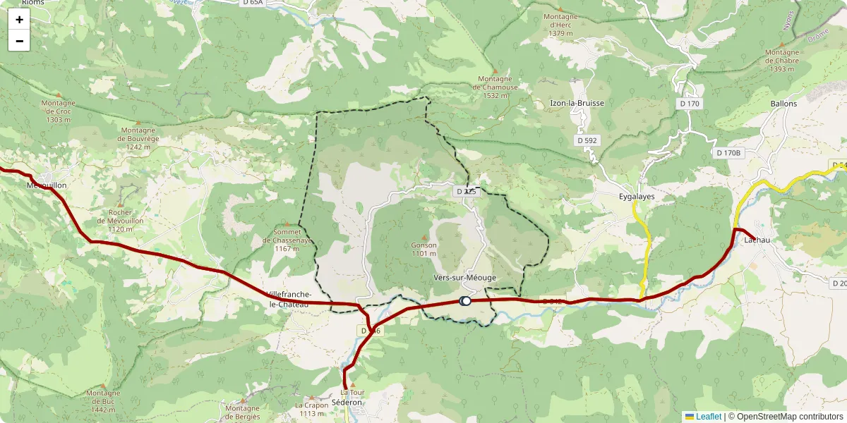 Carte du réseau de transport en commun à Vers-sur-Méouge - lignes de bus et arrêts