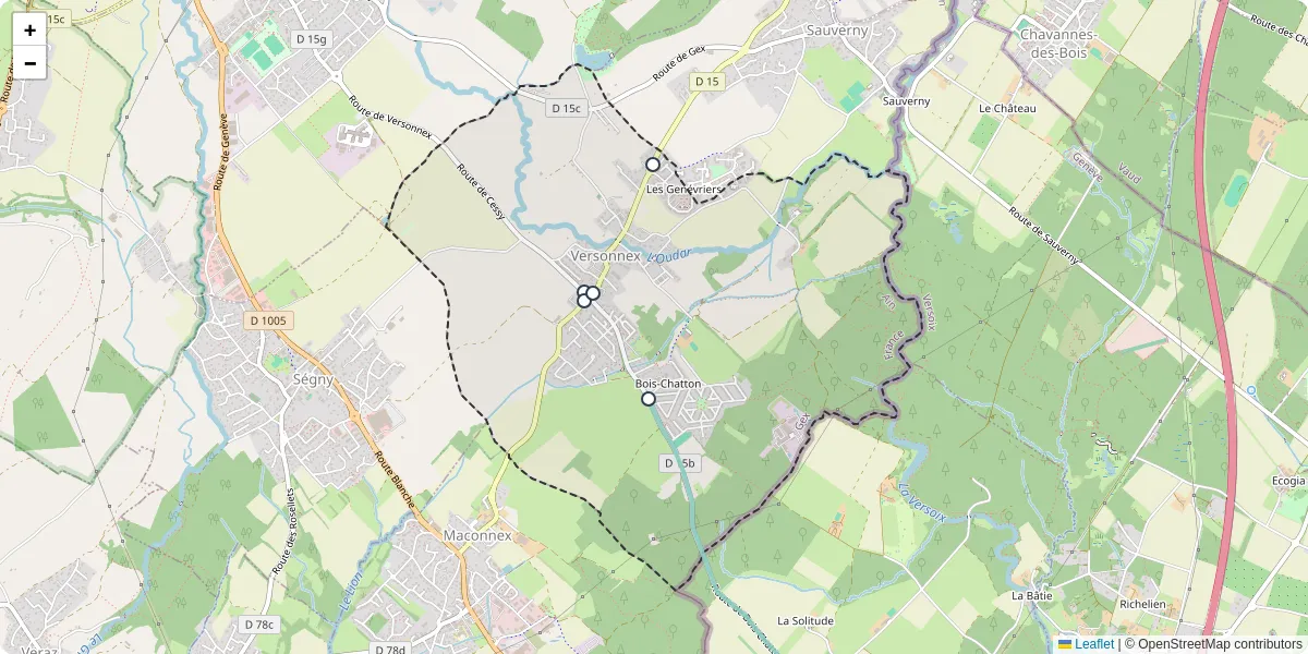 Carte du réseau de transport en commun à Versonnex - lignes de bus et arrêts