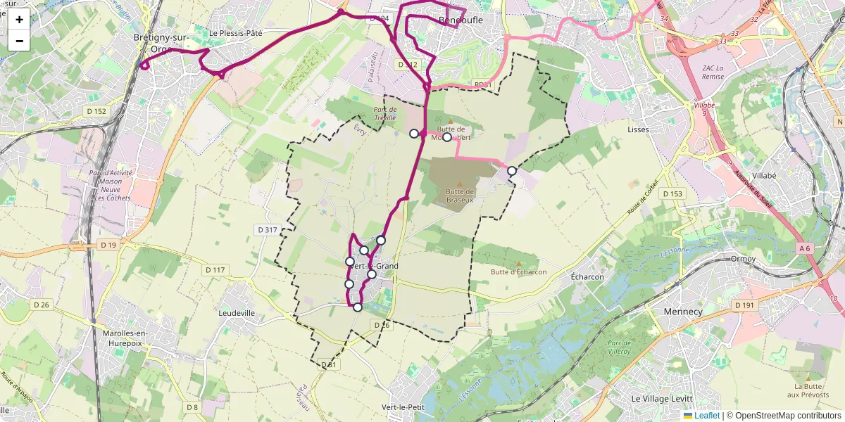 Carte du réseau de transport en commun à Vert-le-Grand - lignes de bus et arrêts