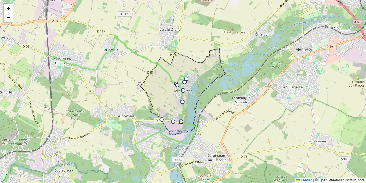 Carte du réseau de transport en commun à Vert-le-Petit - lignes de bus et arrêts