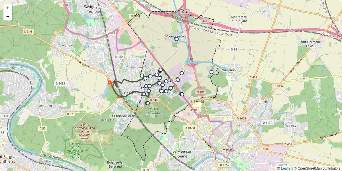 Carte du réseau de transport en commun à Vert-Saint-Denis - lignes de bus et arrêts