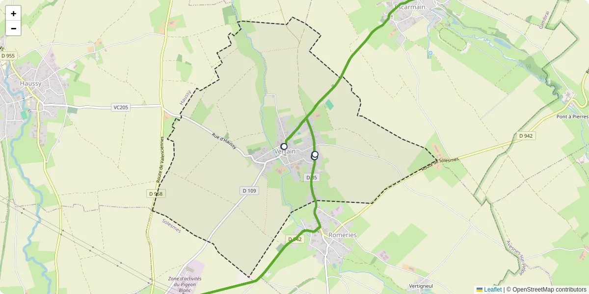 Carte du réseau de transport en commun à Vertain - lignes de bus et arrêts