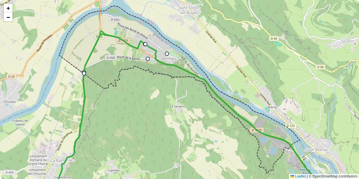 Carte du réseau de transport en commun à Vertrieu - lignes de bus et arrêts
