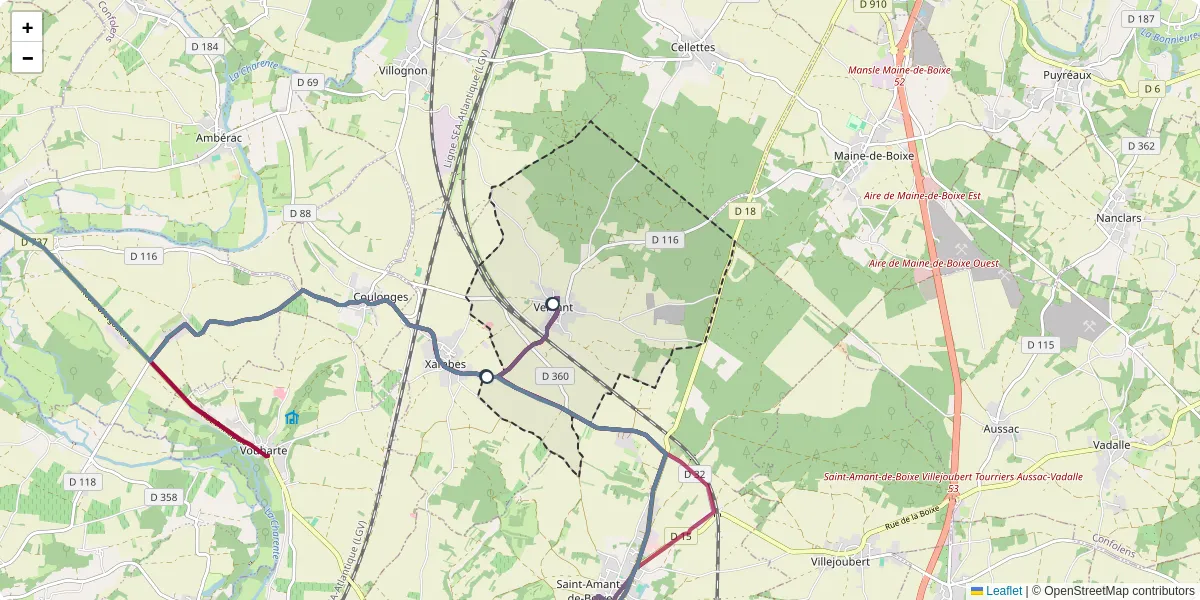 Carte du réseau de transport en commun à Vervant - lignes de bus et arrêts